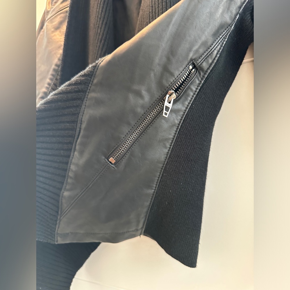 Blank NYC Black Leather Jacket Ribbed Drape Front Moto Lightweight | Size XS - Picture 11 of 16